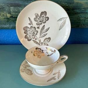 #Mid Century Bavarian Fine Bone China Tea Cup, Saucer and Plate. Very Delicate